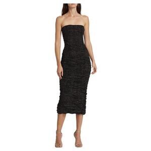 Sau Lee Farrah Black Sparkle Strapless Ruched Midi Dress NWT Size 0